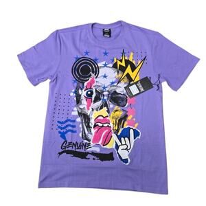 Genuine Purple Graphic Tee – Lightning Skull Pop Art (M)